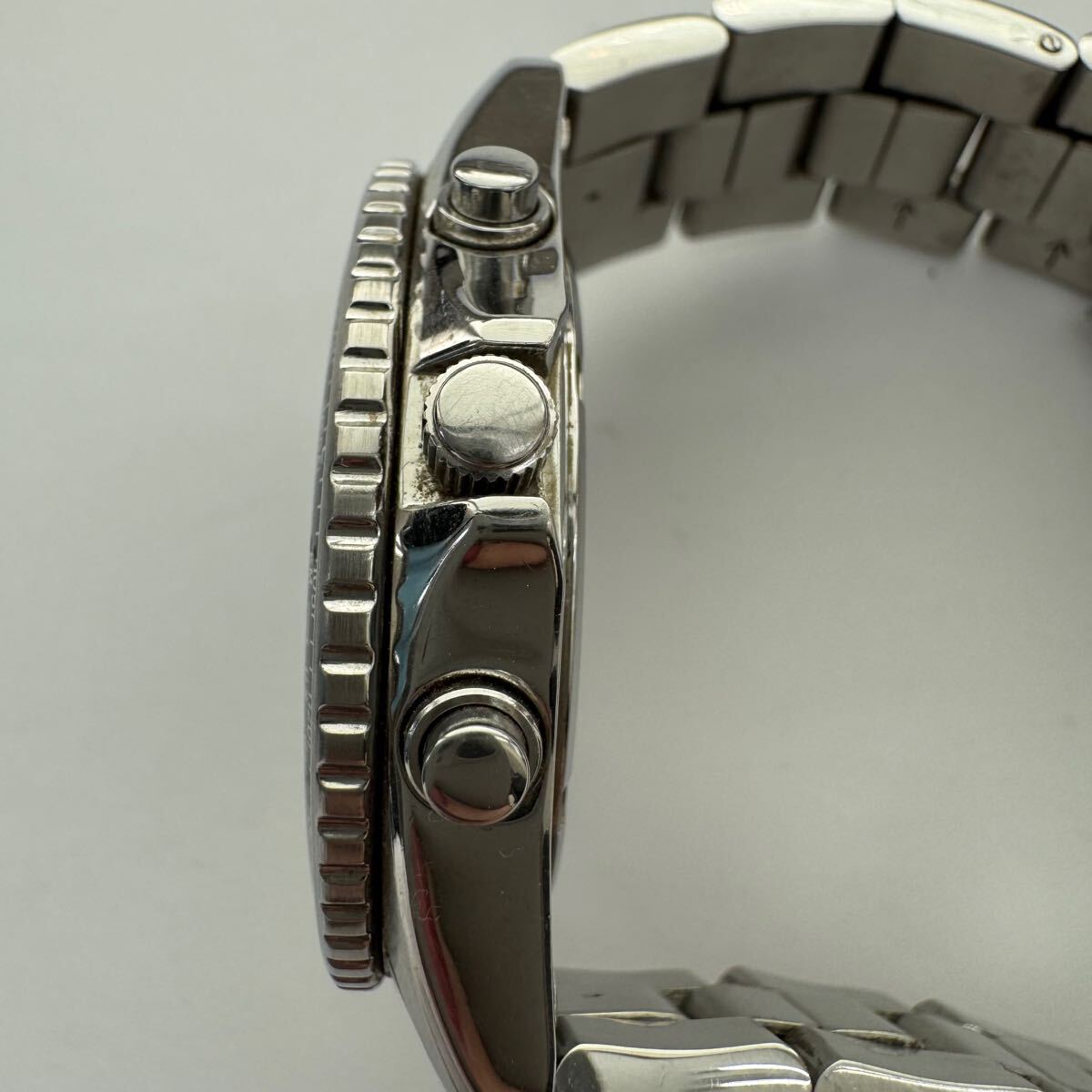 稼働 SEIKO ネイビー文字盤 デイト 純正ベルト付 メンズ 腕時計 