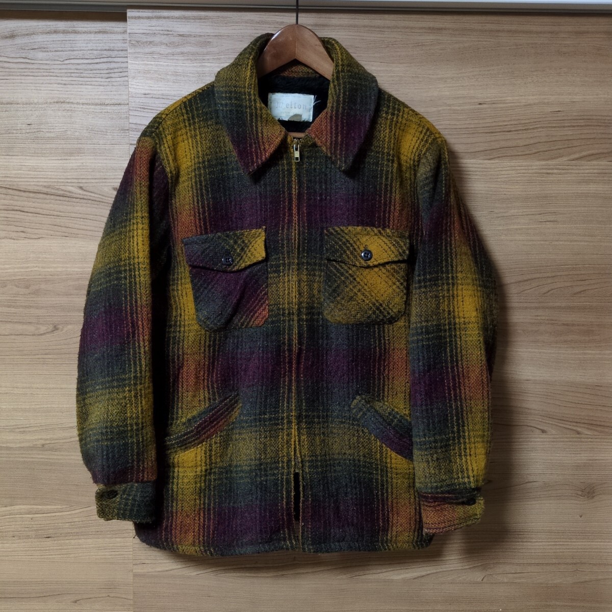 melton 70s ビンテージ USA製 オンブレ チェック ウールジャケット 70s USA製 melton オンブレ ウールジャケット スポジャケ メルトン