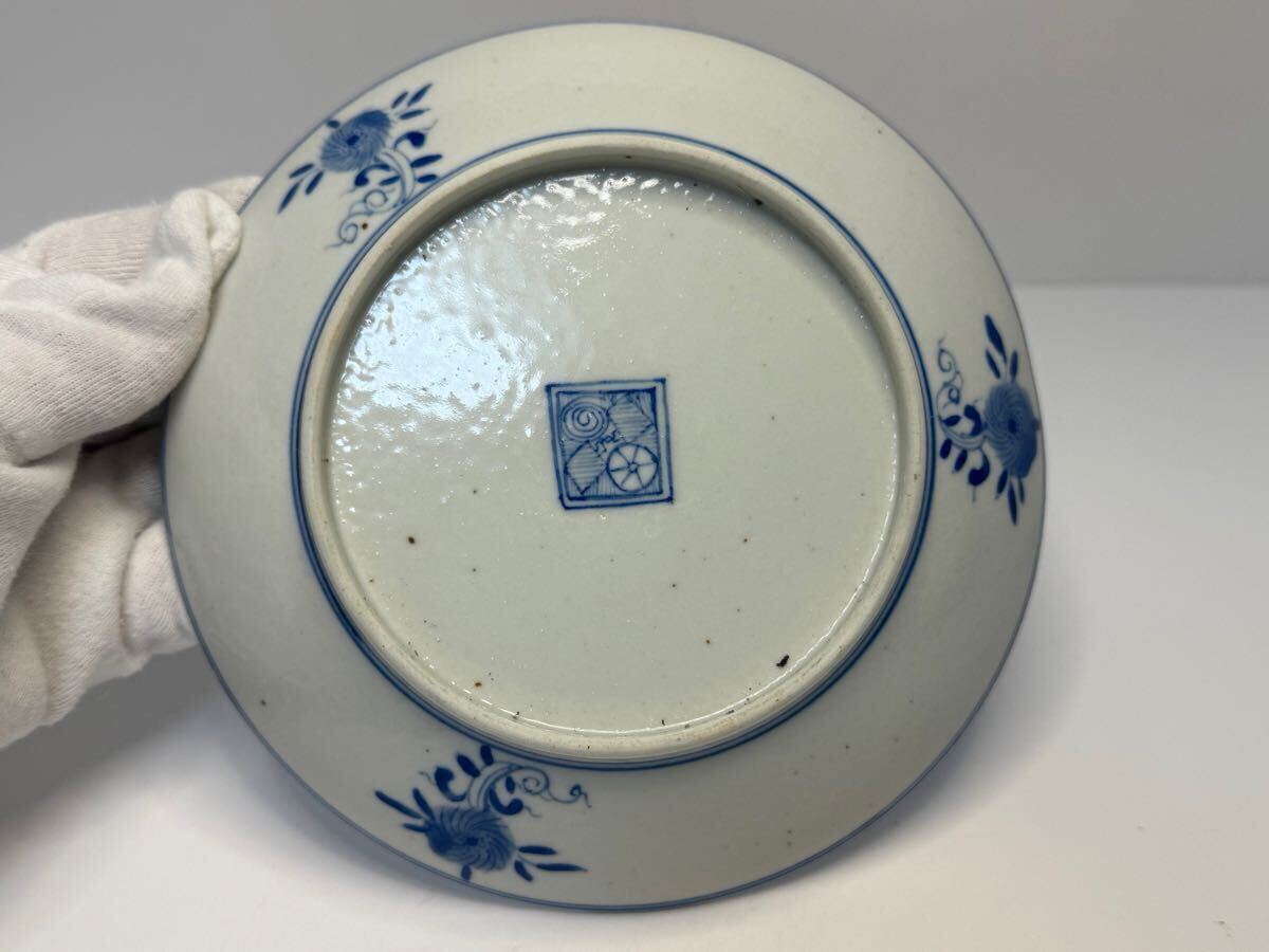 中国古美術 時代物 清朝期 染付 飾り皿 皿 中皿 人物図 唐物 陶磁器