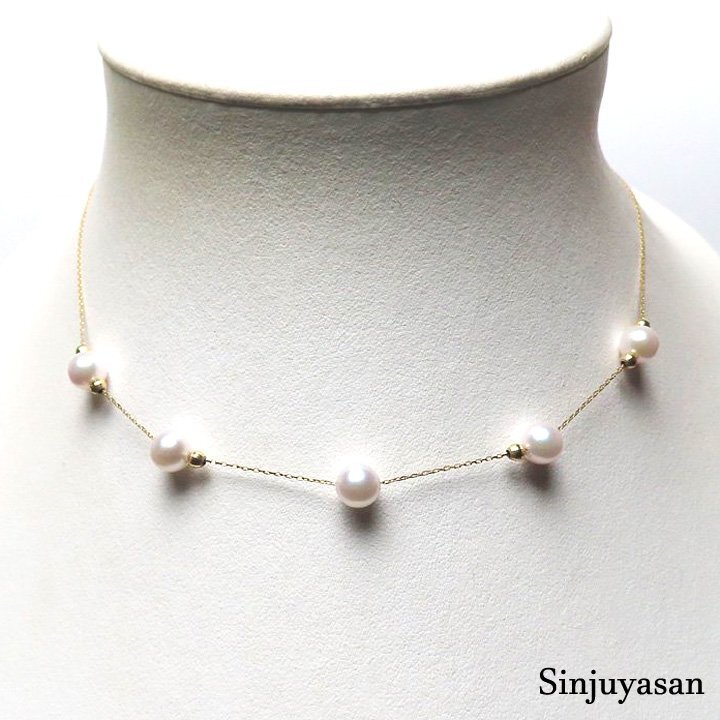 真珠屋さん 可愛い傑作【ホワイトピンク】秀品 5.9～5.8mm 5個 アコヤ真珠 K18ネックレス ステーション 2Way 伊勢志摩産パール 18金 新品_1