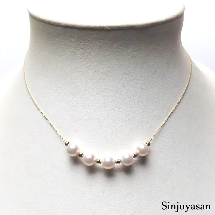 真珠屋さん 可愛い傑作【ホワイトピンク】秀品 5.9～5.8mm 5個 アコヤ真珠 K18ネックレス ステーション 2Way 伊勢志摩産パール 18金 新品_2
