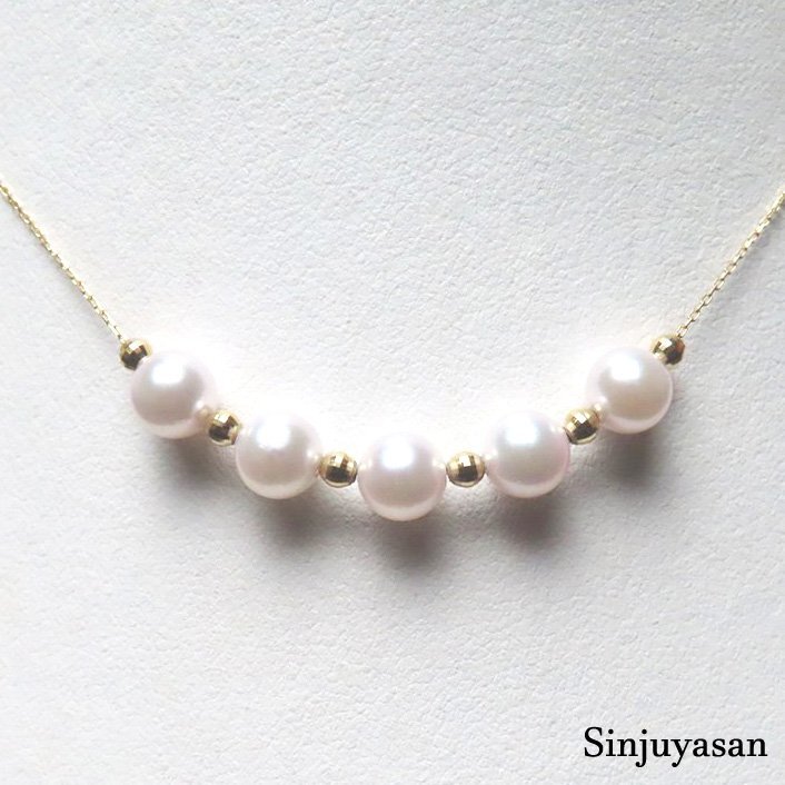 真珠屋さん 可愛い傑作【ホワイトピンク】秀品 5.9～5.8mm 5個 アコヤ真珠 K18ネックレス ステーション 2Way 伊勢志摩産パール 18金 新品_3