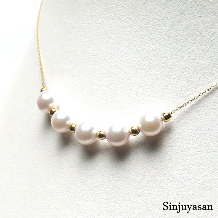 真珠屋さん 可愛い傑作【ホワイトピンク】秀品 5.9～5.8mm 5個 アコヤ真珠 K18ネックレス ステーション 2Way 伊勢志摩産パール 18金 新品_4
