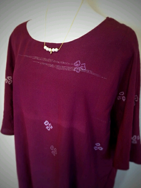 着物リメイク★ボルドーが艶やかなチュニック★ハンドメイド