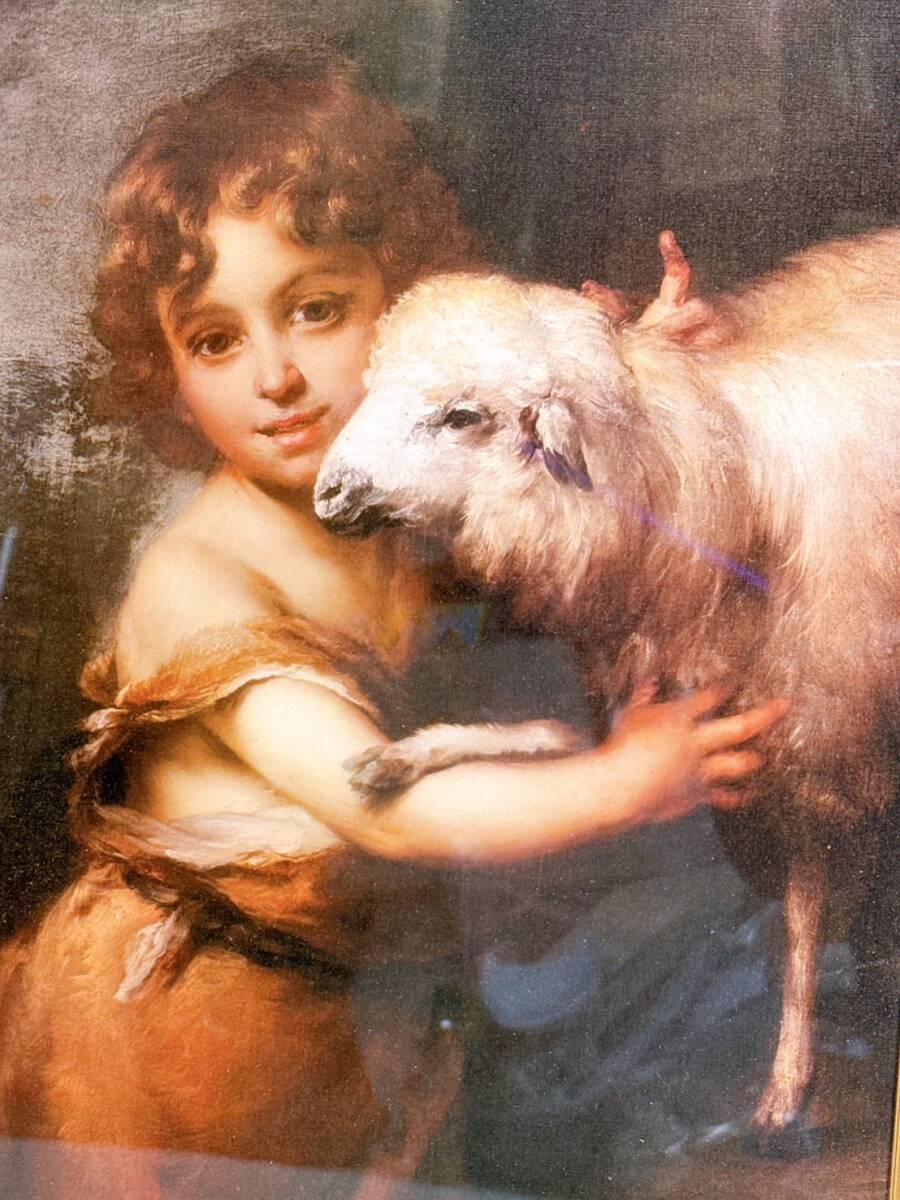 ☆真作 ムリーリョ 羊飼いの少年 聖ジョンと子羊 額付 インテリア(絵画
