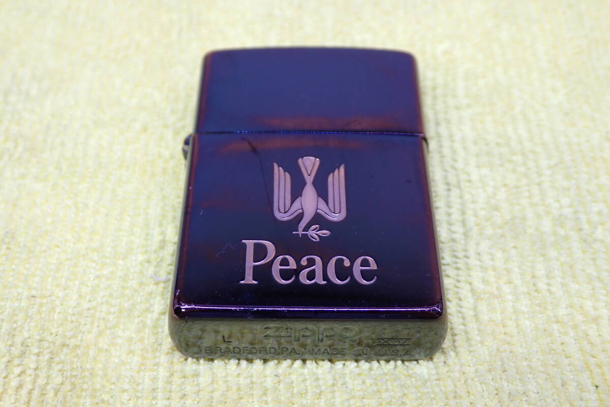 J941# 動作品 ZIPPO Peace ジッポー ライター ピース ブルーチタン XV