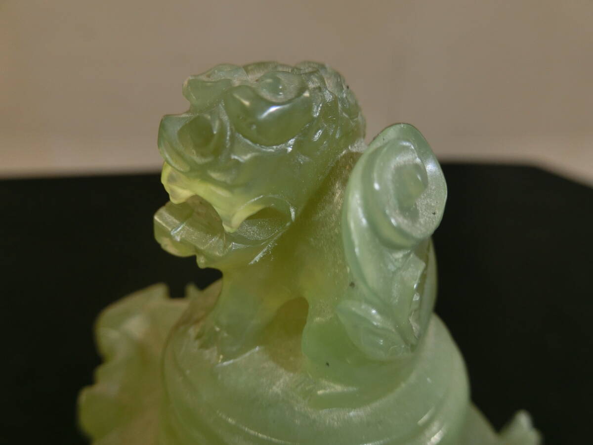 □得々□中国美術/翡翠/玉石/獅子蓋遊環付き唐木台/花器香炉/置物/唐物