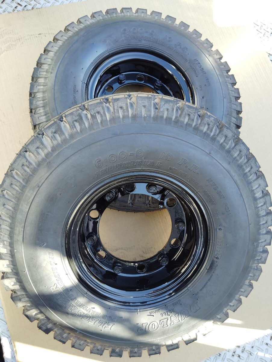 本州送料無料 新品 エアータイヤ フォークリフトタイヤ 6.00-9 600-9 ダンロップ 2本 チューブフラップ付き 新車外し L＆F 8FB 7FB 小松_1