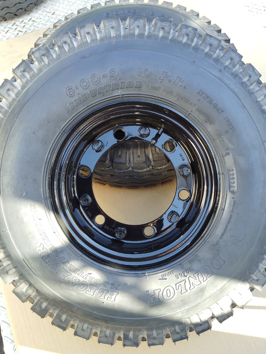 本州送料無料 新品 エアータイヤ フォークリフトタイヤ 6.00-9 600-9 ダンロップ 2本 チューブフラップ付き 新車外し L＆F 8FB 7FB 小松_2