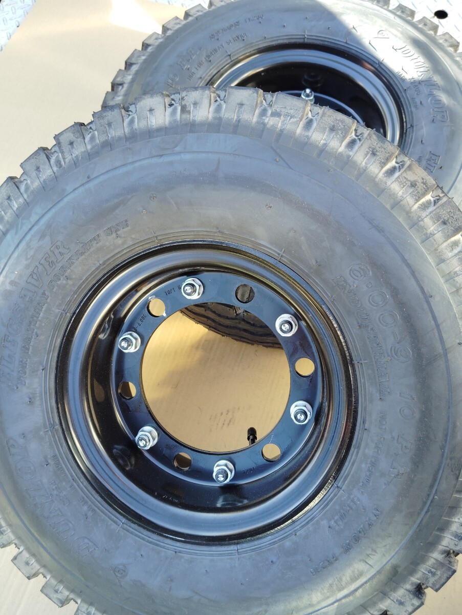 本州送料無料 新品 エアータイヤ フォークリフトタイヤ 6.00-9 600-9 ダンロップ 2本 チューブフラップ付き 新車外し L＆F 8FB 7FB 小松_4