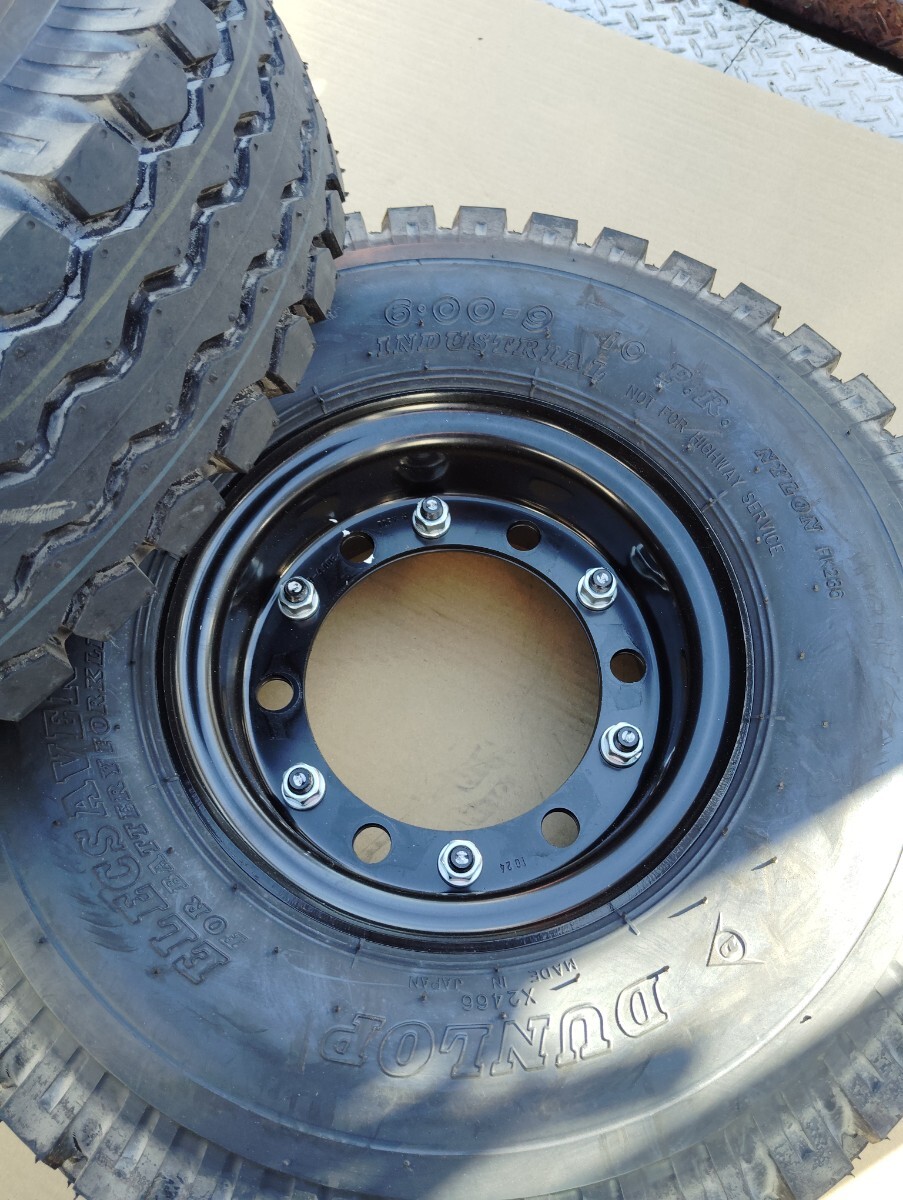 本州送料無料 新品 エアータイヤ フォークリフトタイヤ 6.00-9 600-9 ダンロップ 2本 チューブフラップ付き 新車外し L＆F 8FB 7FB 小松_5