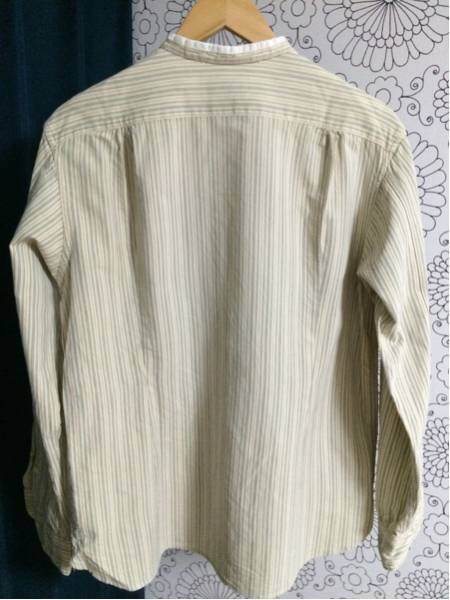 美品☆RRL☆ビンテージストライプ ノーカラー シャツ☆サイズM