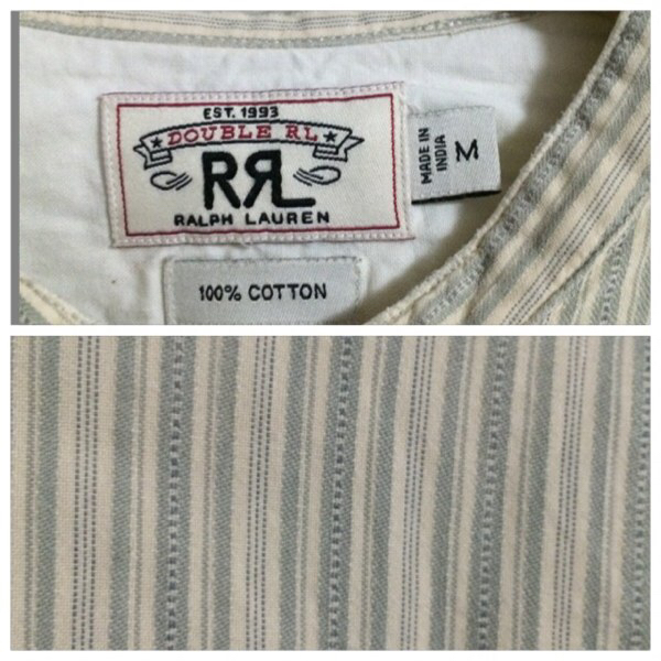 美品☆RRL☆ビンテージストライプ ノーカラー シャツ☆サイズM
