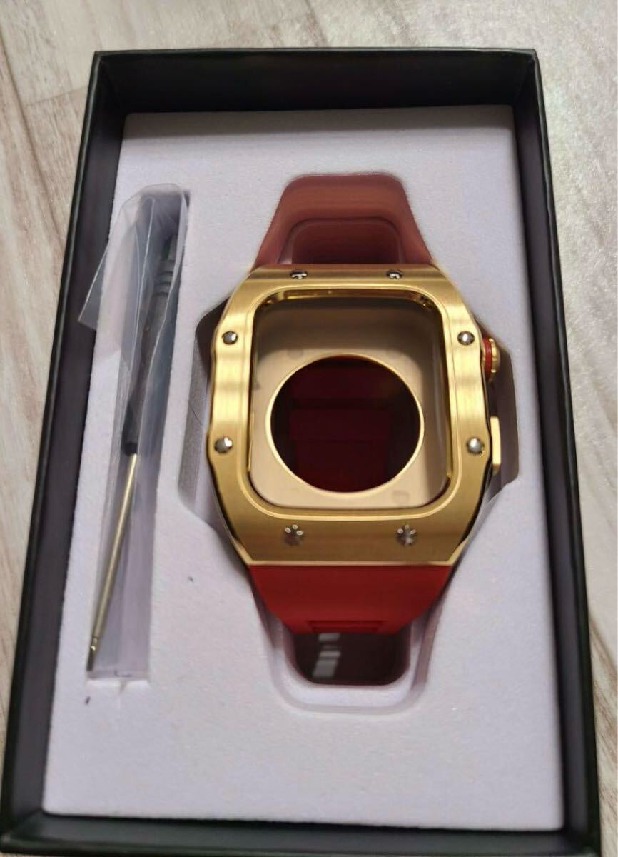 ★新品★ アップルウォッチケース 重厚感 apple watch 44mm カバー 腕時計ベルト apple watch ゴールド レッド_4