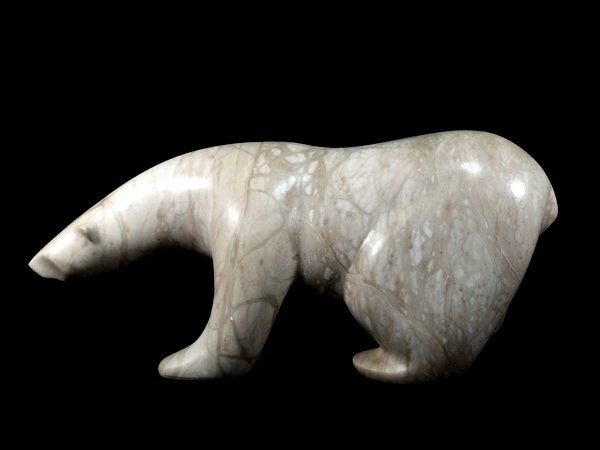 カナダ60年代ヴィンテージ　イヌイットアートのシロクマ親子の石の彫刻 真作/特大/イヌイットアート/Oliver 作/「白熊/シロクマ」/石彫/幅