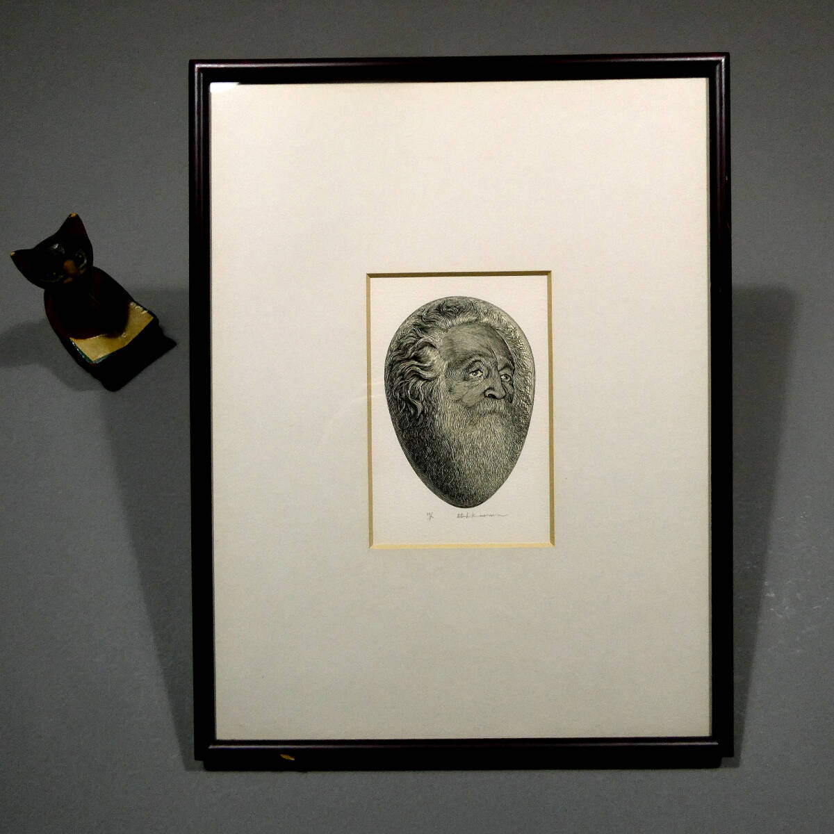 木口木版画 柄澤齊◇木口木版画作品◇「肖像XXXIII G・バシュラール」◇直筆サイン