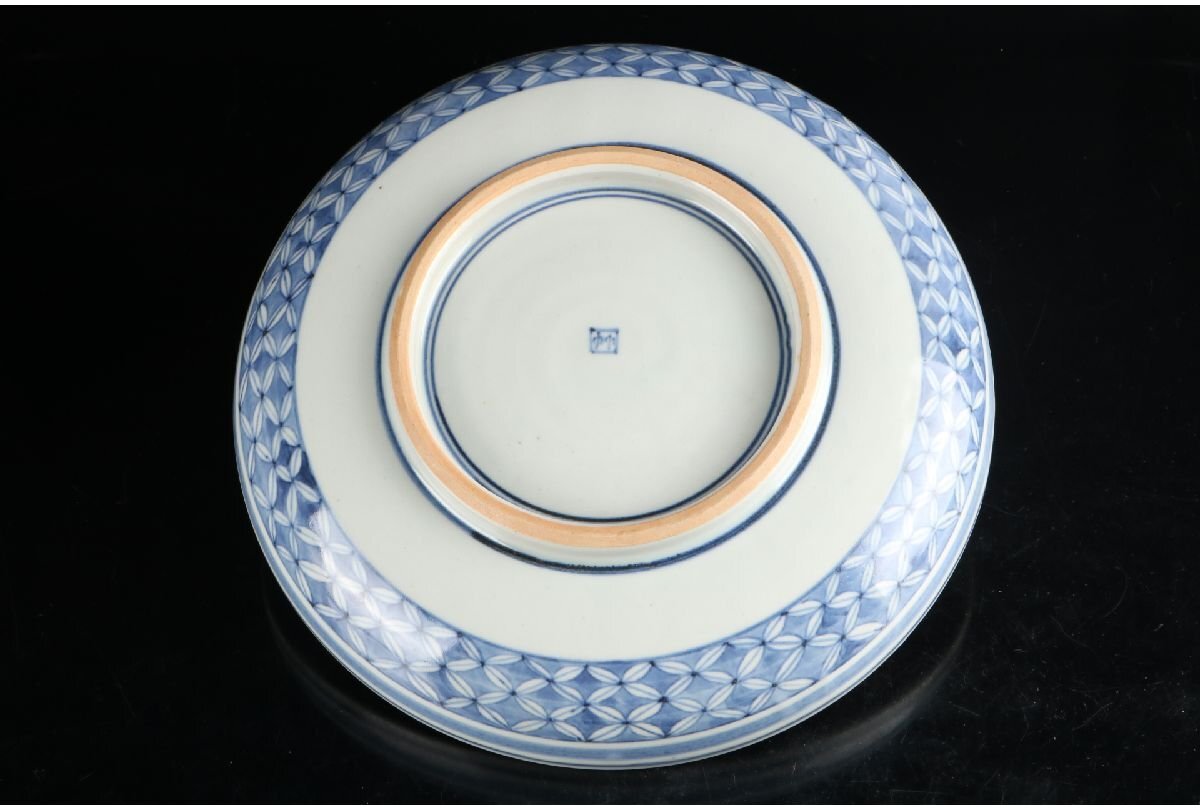 URA]草の頭窯/青山禮三/染付祥瑞文様鉢/Φ30.7cm/共箱/4-3-249 (検索