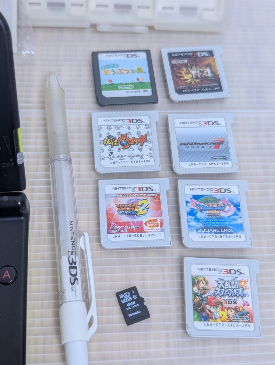 newニンテンドー3DSLL 本体 ソフト７本 ケース スタイラスペン SDカード Nintendo 任天堂 ドラクエ スマブラ マリオカート どうぶつの森 等_4