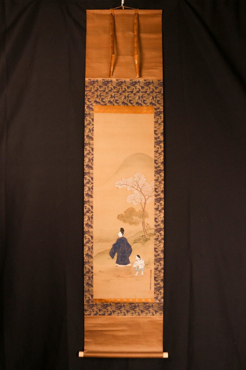 土佐光貞 『春秋』双幅 絹本 肉筆 落款 掛軸 木箱 本物保証(人物、菩薩