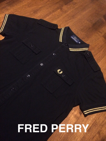 【良品】フレッドペリー 鹿の子 半袖シャツ 黒×金 日本製 M