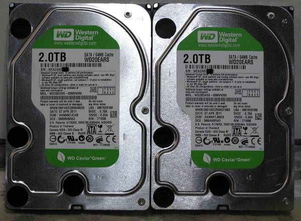 ♪♪WD20EARS-00MVWB0 HDD 2TB 2台セット合計4TB 中古良品②♪♪_1