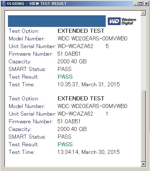♪♪WD20EARS-00MVWB0 HDD 2TB 2台セット合計4TB 中古良品②♪♪_3