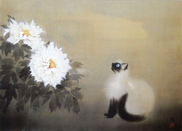 D03425☆加山又造 『猫』 精密複製画 / 成川美術館所蔵作品 絵画(絵画