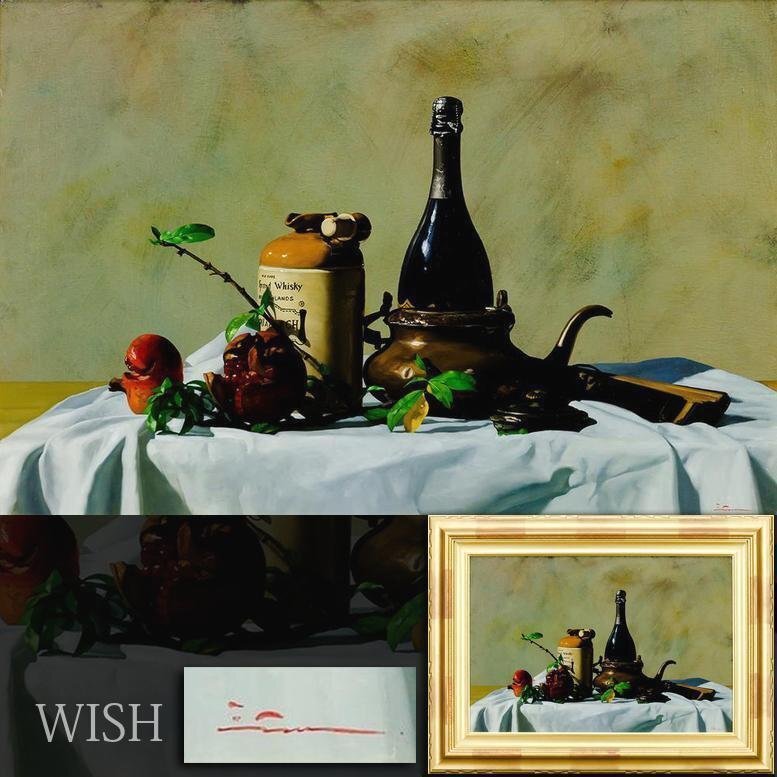 真作】【WISH】清水悦男「赤いワイン」油彩 12号 大作 ◇静謐と緊張