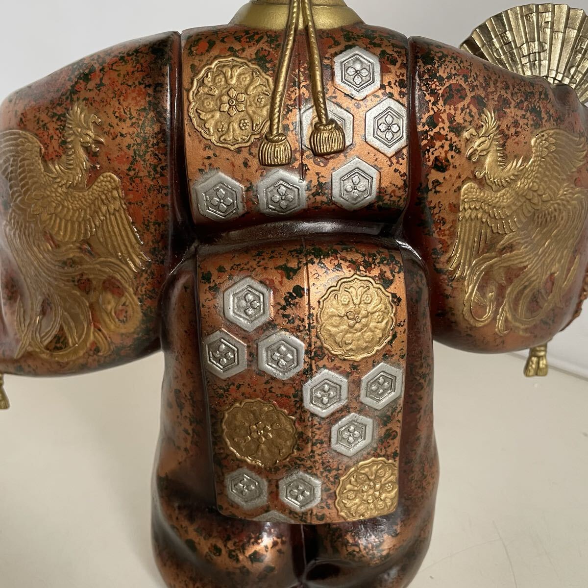 BS□【美術置物】翁 能舞踊 狂言師 縁起物 能面人形 能楽 銅製 金属