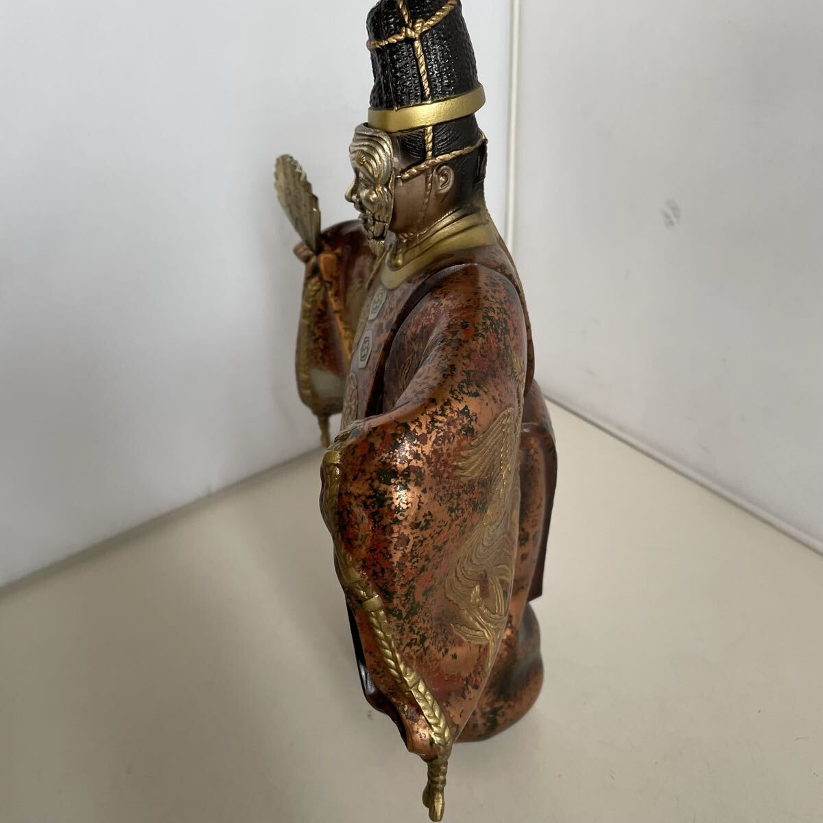 BS□【美術置物】翁 能舞踊 狂言師 縁起物 能面人形 能楽 銅製 金属