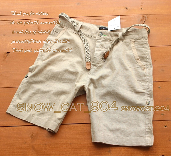 新品■希少ZARA*メンズ リネン ハーフパンツ42/ベージュ XL (麻)