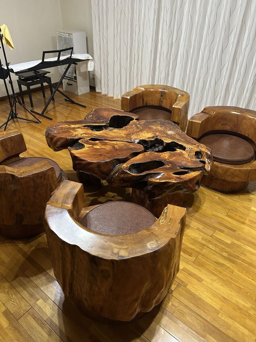 屋久杉応接セット品 入手困難】希少 屋久杉 応接セット ソファ ローテーブル 椅子4脚 無垢