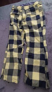 【良品】GUSHスノーボードパンツ　ブラック×イエロー　チッェク風　XLサイズ　　　腰幅5