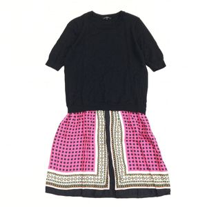 美品 23区 ニジュウサンク ハイゲージ ウール シルク コンビ ニット ワンピース 38(M) 黒