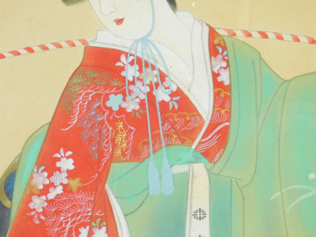 横尾芳月 舞妓 日本画 額装 美人画 F 横尾芳月 汐汲 美人画 日本画 絹本 額装 師 伊東深水 大正・昭和の日本