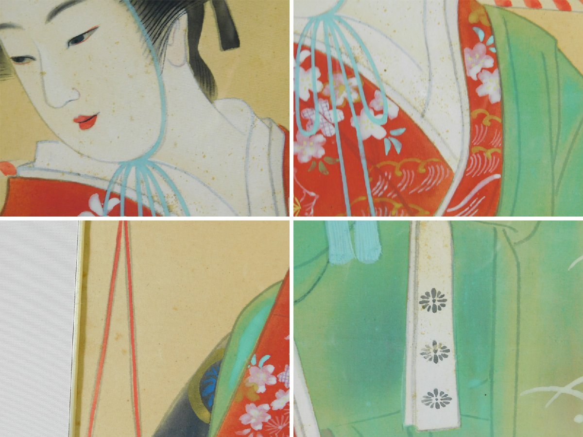 時代 年代 骨董 古美術 絹本 美人画 額装 横尾芳月 汐汲 美人画 日本画 絹本 額装 師 伊東深水 大正・昭和の日本