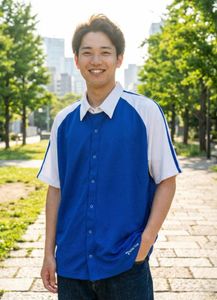 【未使用】昭和レトロ メッシュ ボーリングシャツ LL 青 ビッグサイズ 訳あり