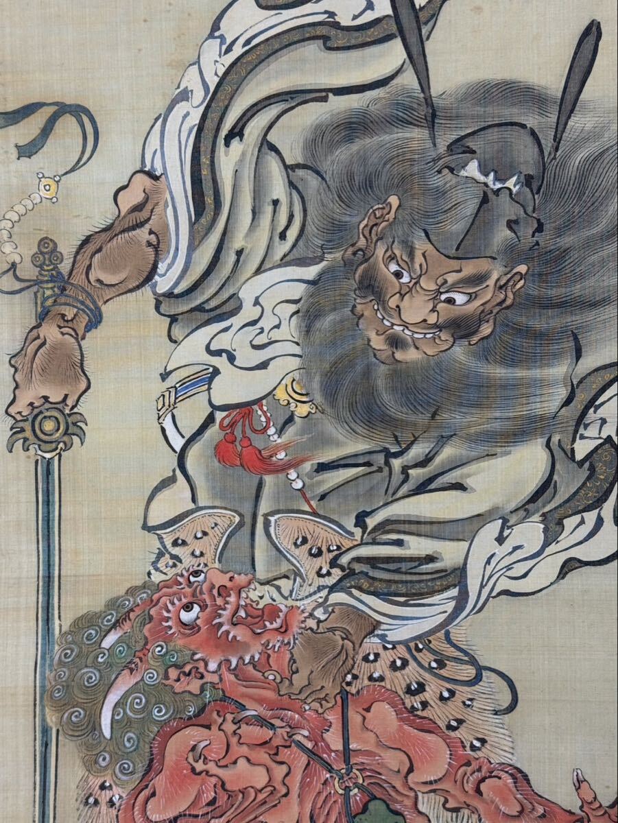 真作】 河鍋暁斎 鍾馗に鬼図 掛軸 絹本 肉筆 画鬼 惺々狂斎 妖怪 幽霊
