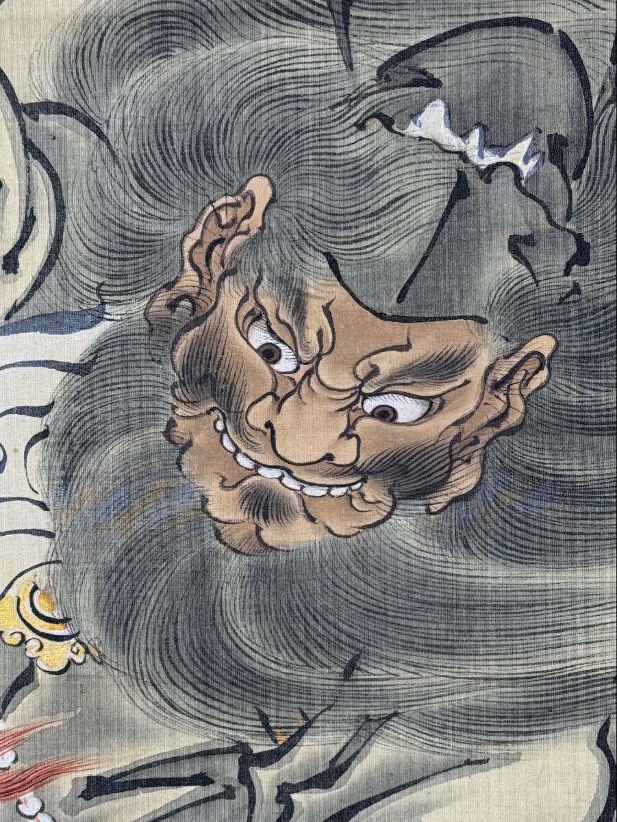 真作】 河鍋暁斎 鍾馗に鬼図 掛軸 絹本 肉筆 画鬼 惺々狂斎 妖怪 幽霊
