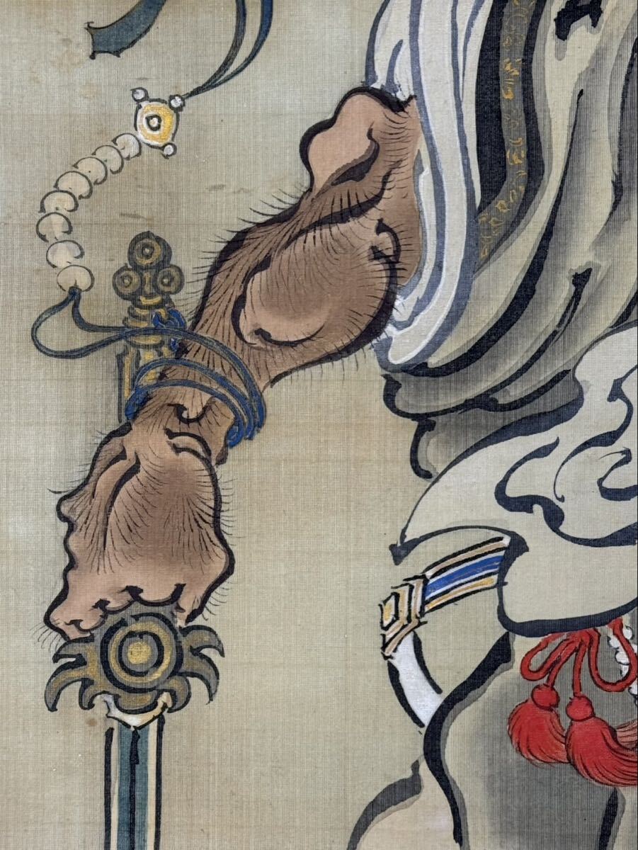 真作】 河鍋暁斎 鍾馗に鬼図 掛軸 絹本 肉筆 画鬼 惺々狂斎 妖怪 幽霊