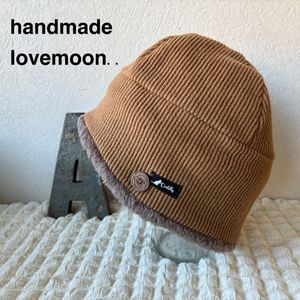 ハンドメイド*+.モカ:コーデュロイニット:ウッドボタン＋タグ..もふもふプードル:ふわも