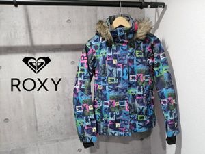 ROXY ロキシー 5K ロゴ総柄 ファーフード付き 中綿入り スノーボード ジャケット ジュニ