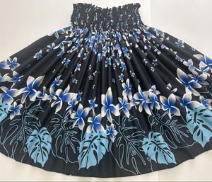 【新品】パウスカートフラダンス プルメリアボーダーブラック