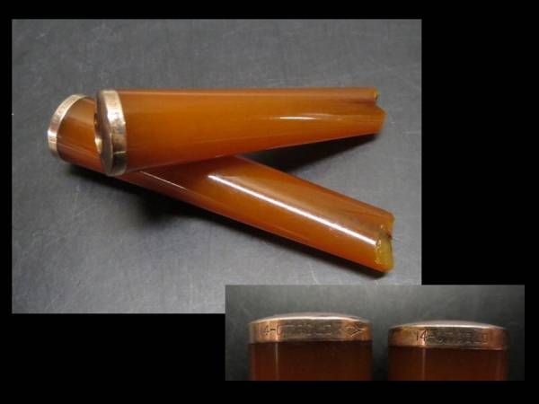 L61611【丸吉】古い煙管/14CTGOLD/14K/べっ甲/パイプ/キセル/2点