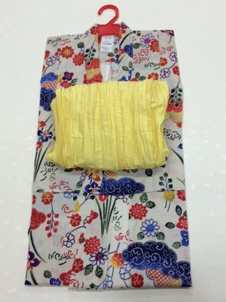 高級綿麻こども浴衣セット　１１０