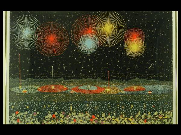 大作 真作WISH山下清「長岡の花火」リトグラフ 約12号 〇放浪の 長岡の