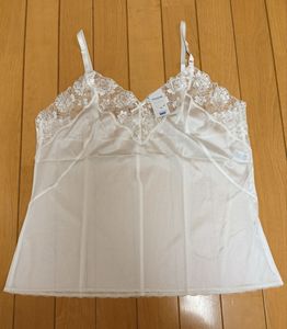 バスト90cm ルシアン ナイロン100% ツルツル スケスケスリップ キャミソール ホワイト系