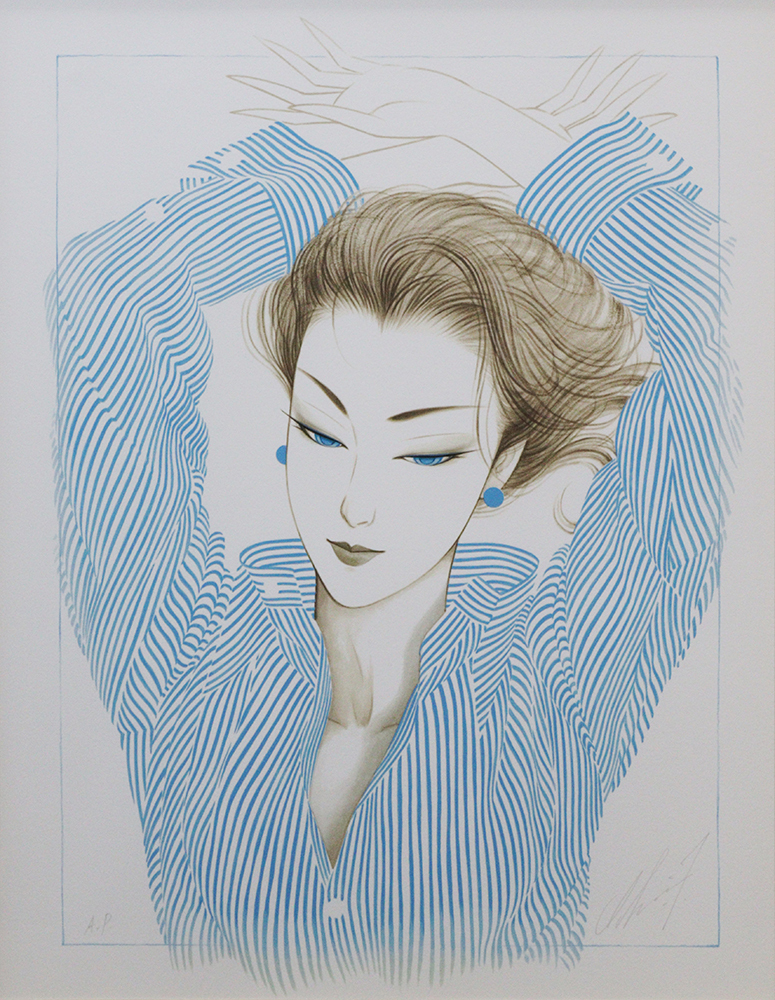 ◇鶴田一郎◇ブルーストライプシャツ◇版画◇ジクレー◇AP◇美人画◇CM