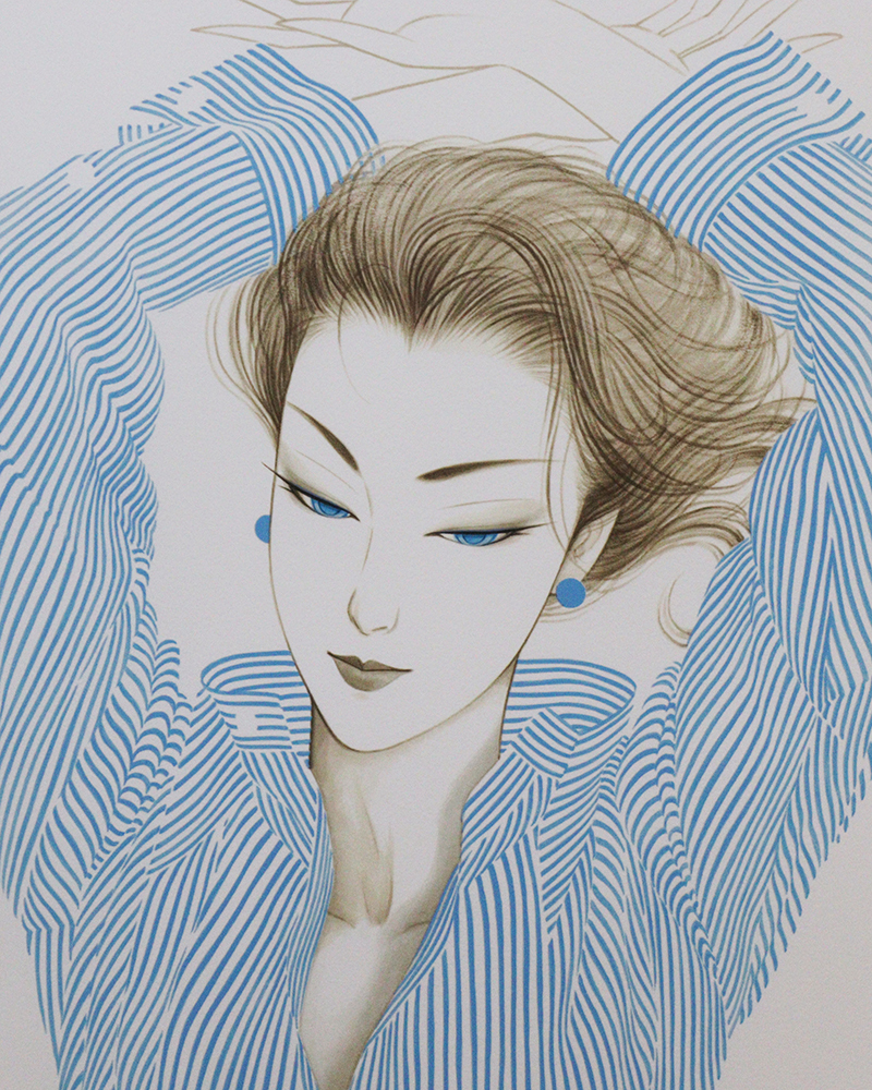 ◇鶴田一郎◇ブルーストライプシャツ◇版画◇ジクレー◇AP◇美人画◇CM