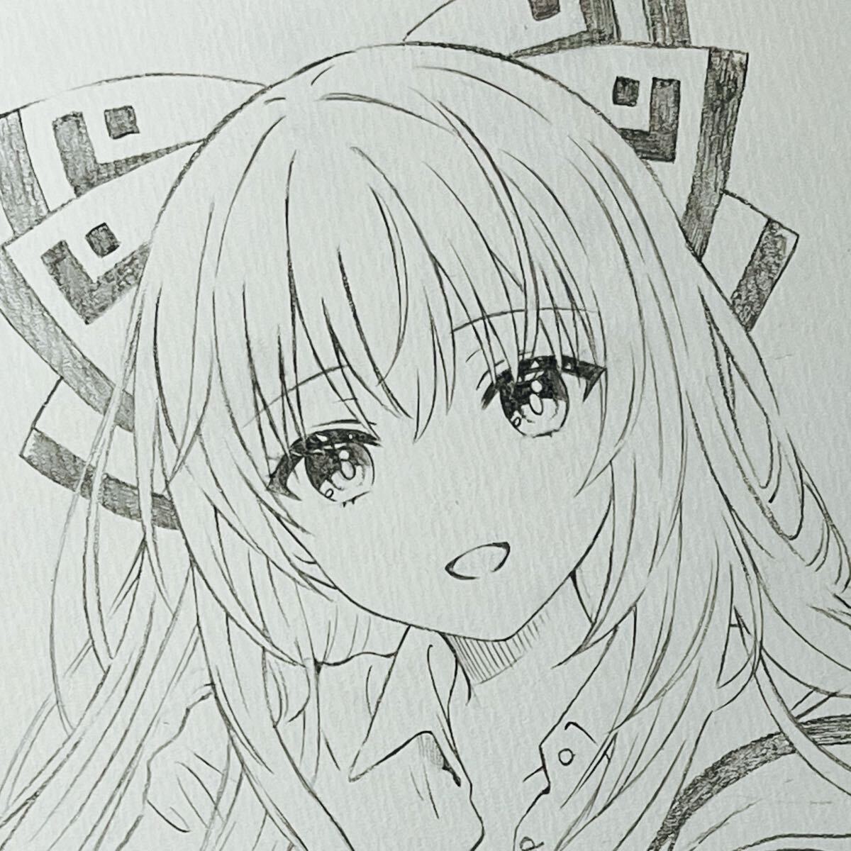 イラスト 手描き 原画 東方 藤原妹紅 アナログ ラフ 鉛筆画 A4(手描き